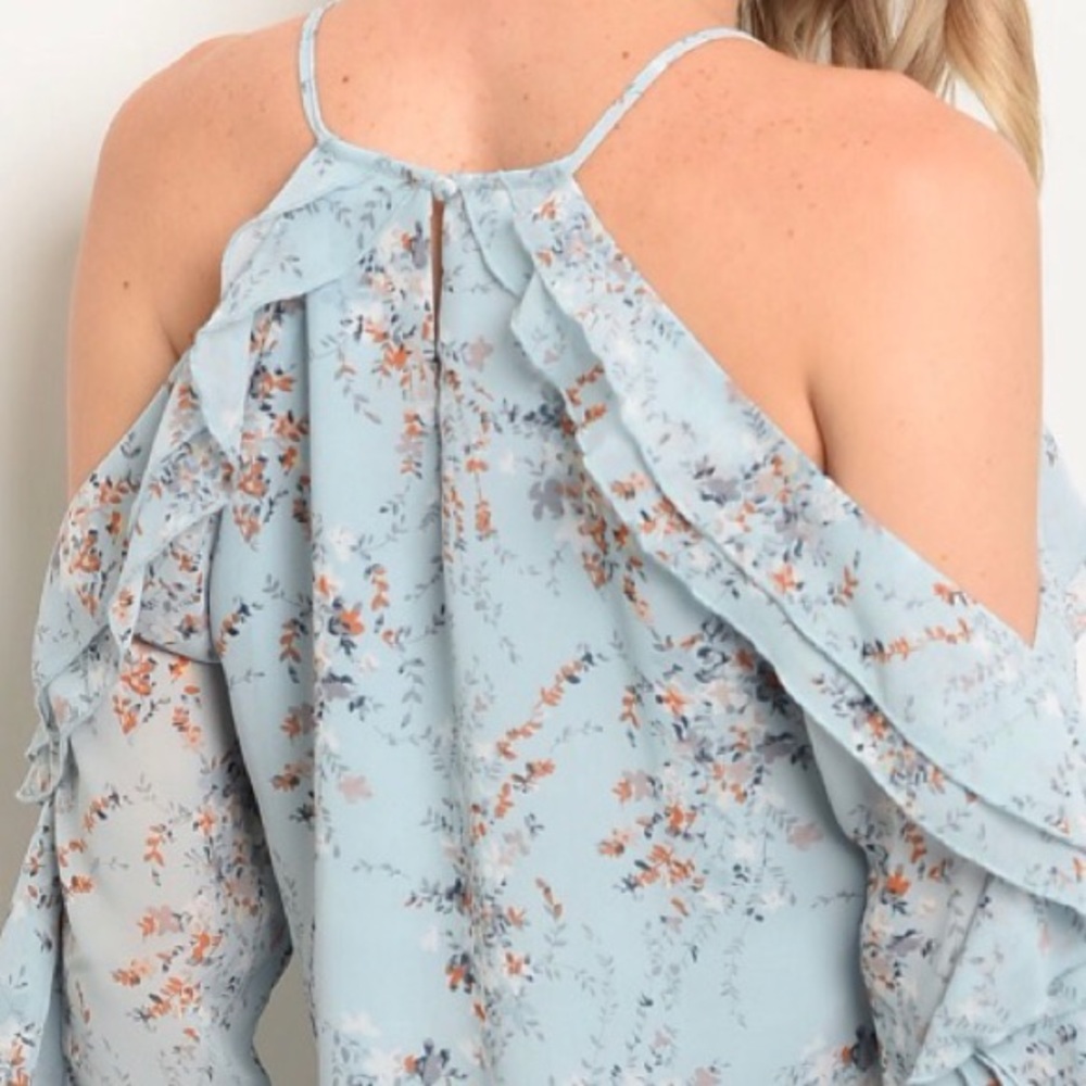 ☀️LAST1️⃣//BLUE RUFFLED FLORAL COLD SHOULDER - Picture 6 of 13